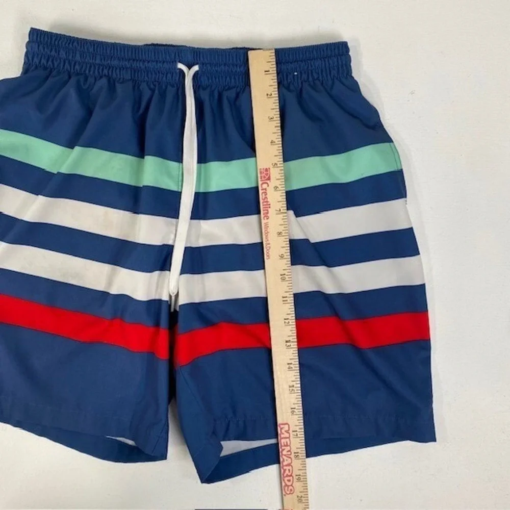 Chubbies Swim Trunks Navy Blue White Red Striped Elastic Waist‎ Drawstring Large
